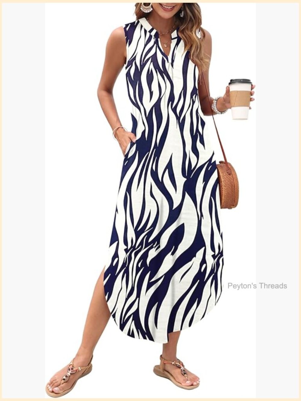 Sleeveless V-Neck Maxi Dress with Pockets Side Split Beach Dress